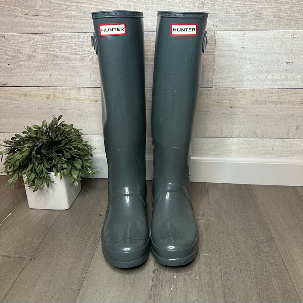 Hunter Original Tall Gloss Rain Boots Grey Women’s 8 (run large) - Picture 3 of 9